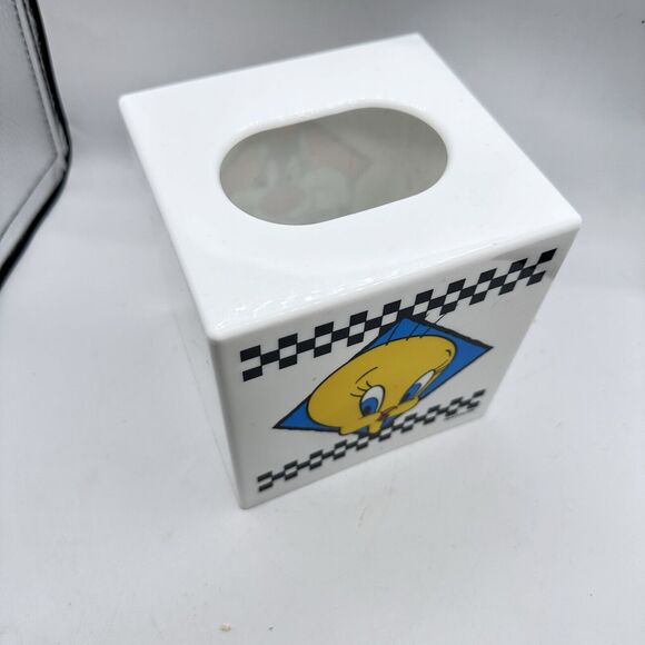 Vintage 90s Looney Tunes Tissue Box Plastic Holder Cover Tweety Bird Sylvester - Picture 3 of 6